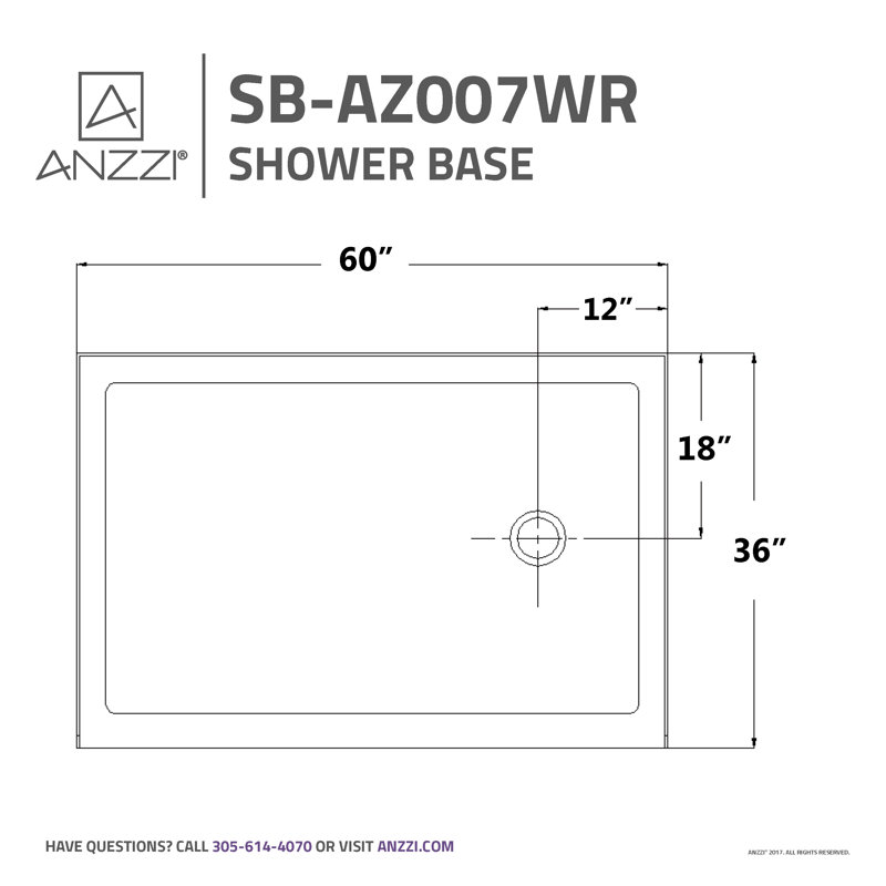 Colossi Series 60'' W 36'' D Rectangular Single Shower Base