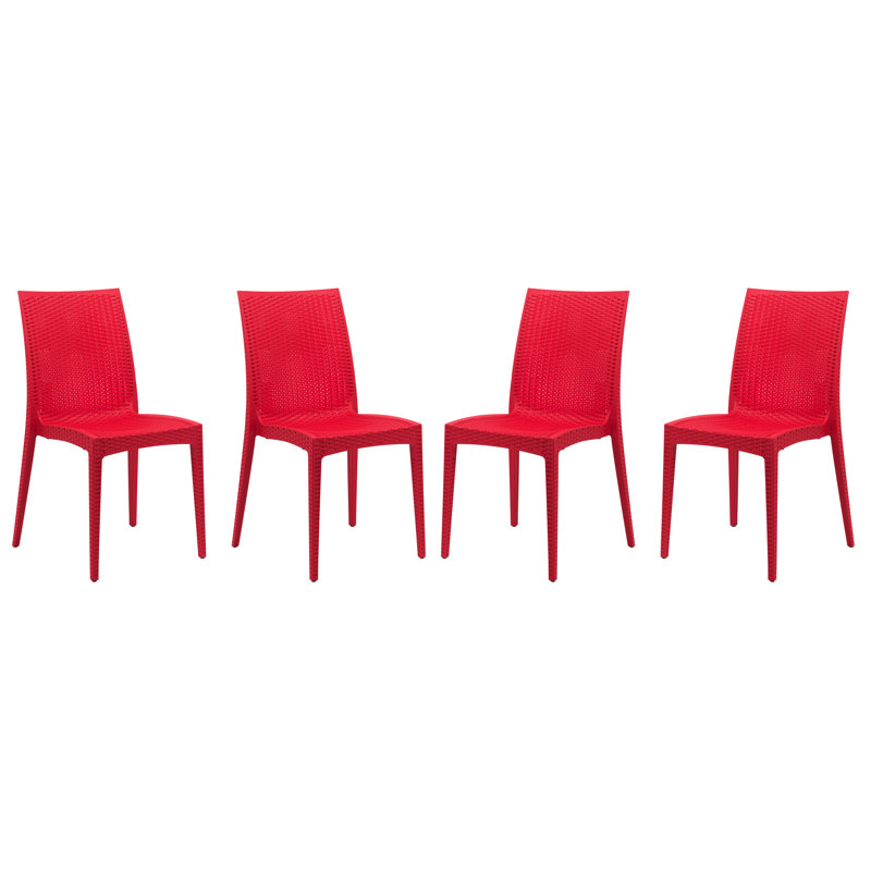 Chaise de patio d'extérieur empilable Quade, rouge, Ensemble de 4