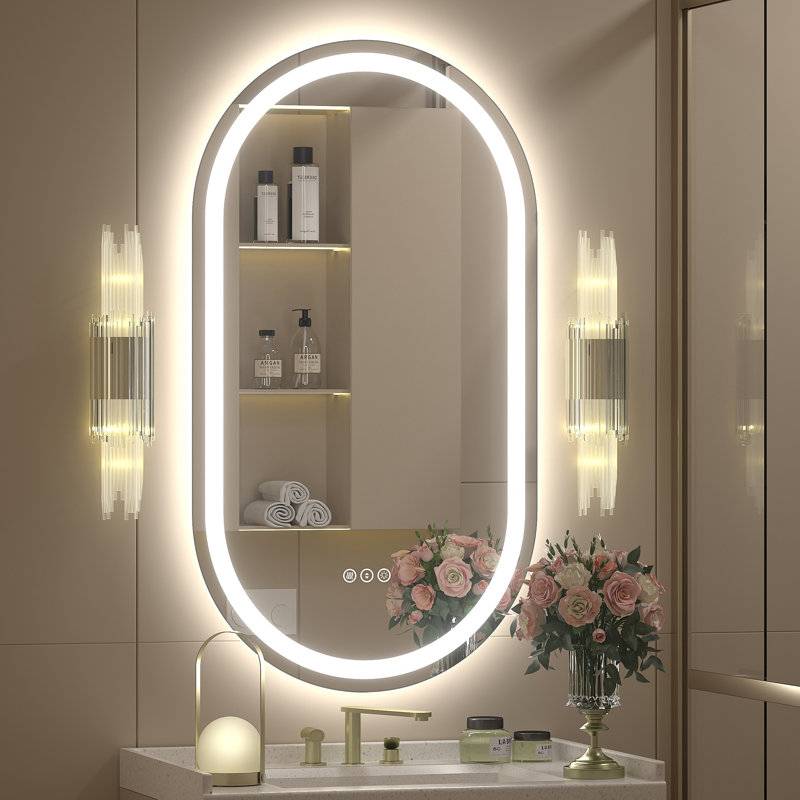 UL Certified LED Anti-Fog Tempered Glass Oval Bathroom/Vanity Mirror - Basics by Wayfair™, 36" x 20"