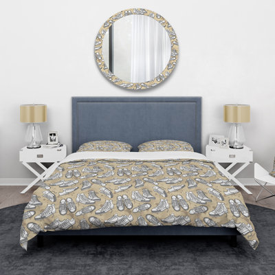 Fleurs blanches rétro - ensemble de housse de couette moderne - microfibre de polyester