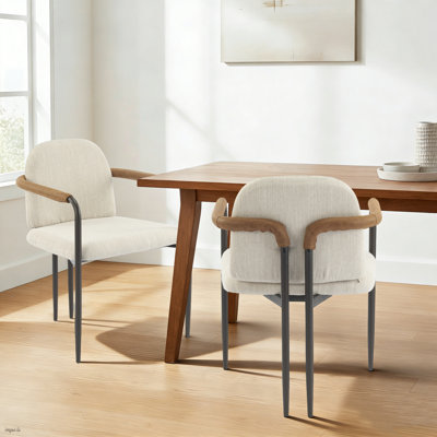 Ensemble de chaises de salle à manger rembourrées 2 pièces avec structure en métal, accoudoirs revêtus de tissu et de cuir pour salle à manger
