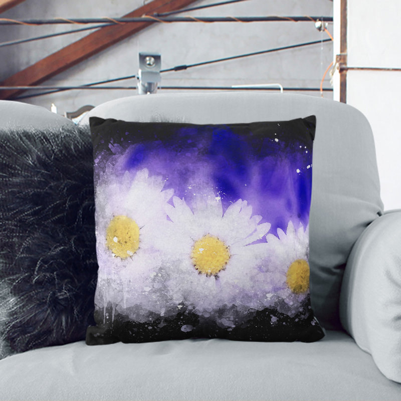 Three White Daisies Scatter Cushion, 40cm H x 40cm W x 15cm D