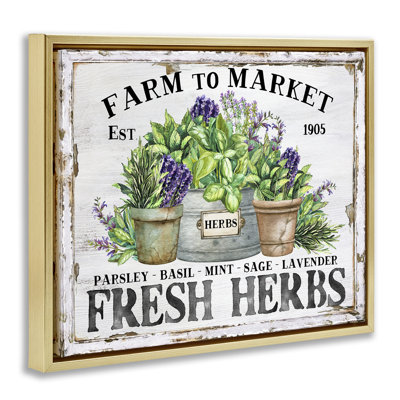 Farmhouse Fresh Herbs Framed Floater Canvas Wall Art by Creatif Belle