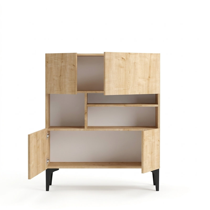 Console asymétrique moderne avec rangements ouverts et fermés