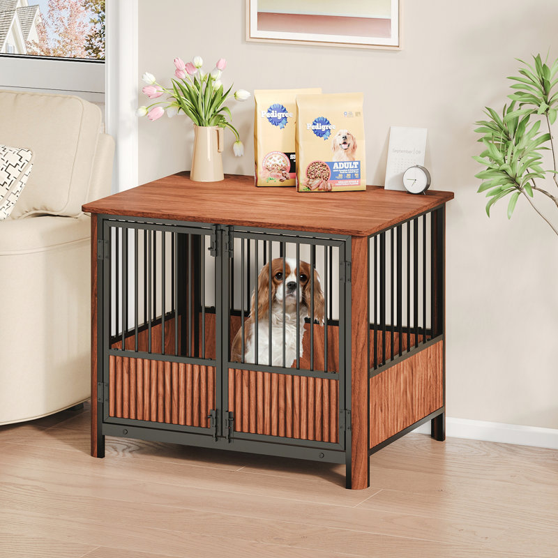 Cage pour chien en bois de noyer, H 25,2 po x l 31,5 po x P 23,6 po
