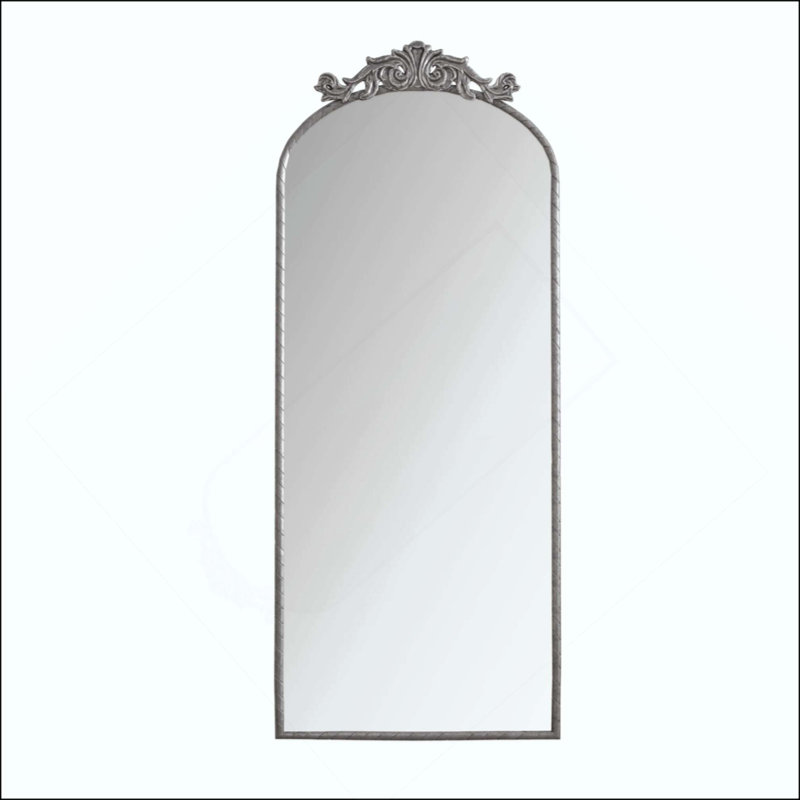 Arched Full Body Mirror With Ornate Carved Applique On Top, Hanging Wall Mounted Mirror, For Living Room Bedroom Retro Home Decor Mirror