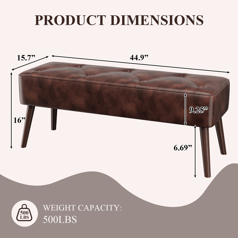 Banc rembourré en similicuir Lillyanna, Brun foncé