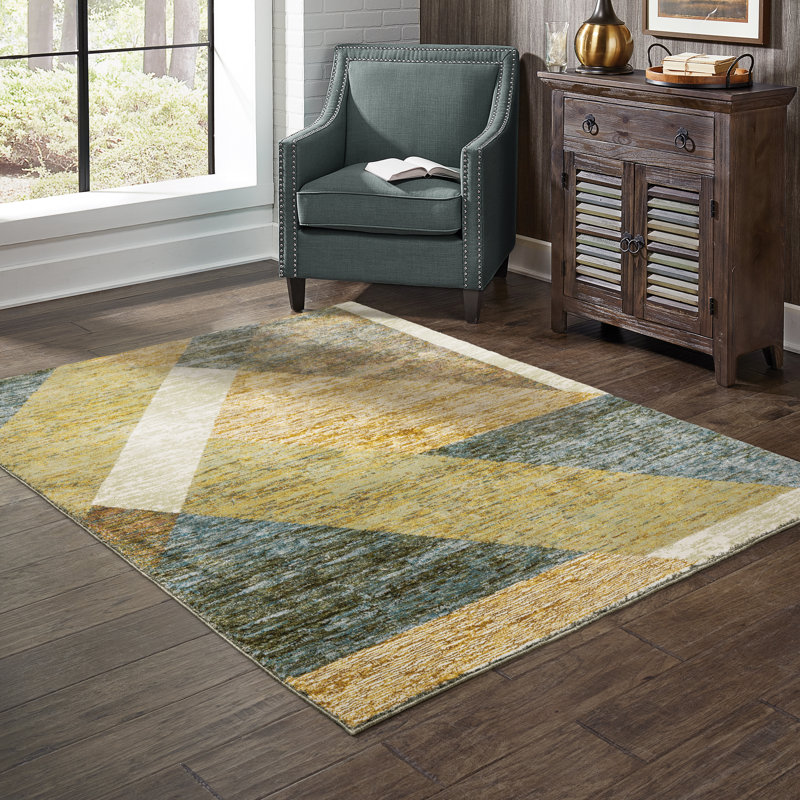 Tapis abstrait ivoire / beige / bleu Sitton, Rectangle 7 pi 10 po x 10 pi 10 po