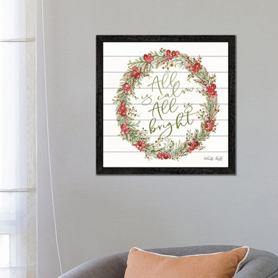 All Is Calm Berry Wreath 1 Piece Floater Frame Wall Art on Canvas