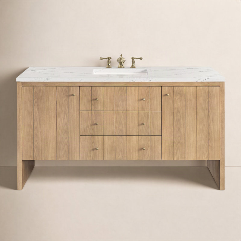 Hudson 60'' W Single Vanity, Ethereal Noctis, 8" Widespread, Light Natural Oak