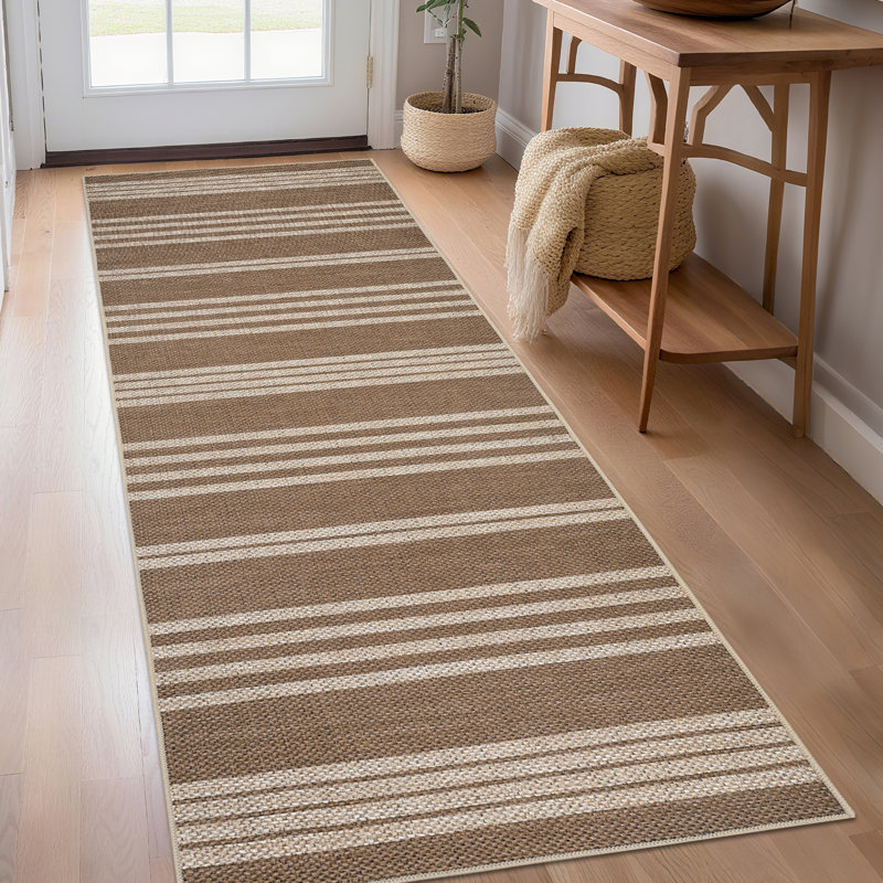 Stripes Easy Jute Hallway Runner Rug 2x6 Non-Slip Modern Geometric Bedside Rug Floor Cover Outdoor Accent Runners for Entryway Laundry Bedroom Kitchen Patio Stripes Natural