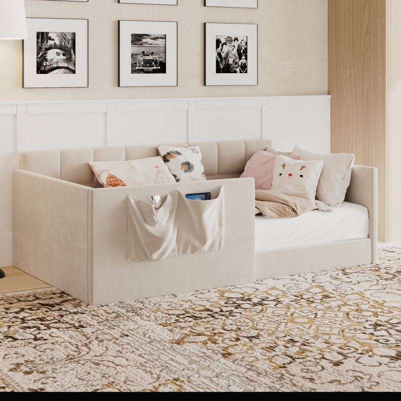 Canapé-lit simple en velours, Beige, Twin
