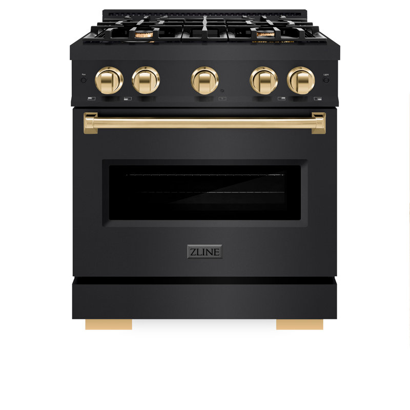 ZLINE Autograph 30" Classic Black Stainless Gas Range w/ 4 Burners & Bronze Accents, Gold