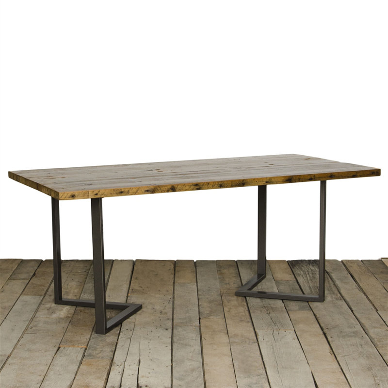 Solid Wood Top Metal Base Dining Table, Antique, 30" H x 72" L x 36" W