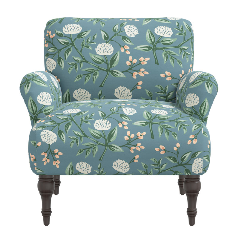 Rifle Paper Co. x Cloth & Company Bristol Armchair, Rpc Peonies Emerald Linen, Espresso