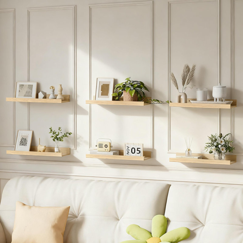 Floating Shelves Set Of 6, Wall Mounted Wood Shelves For Home Decor And Storage, Picture Ledge Shelf For Living Room, Bedroom, Bathroom, Kitchen
