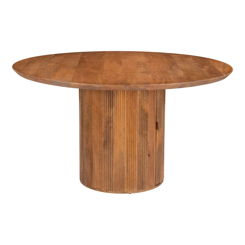 Round Solid Wood Dining Table, Brown