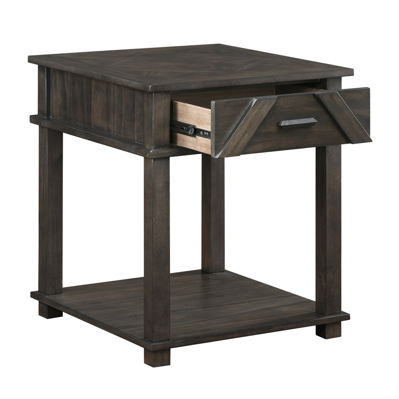 Table de bout traditionnelle avec finition brune, rangement de tiroir et tablette inférieure pour les meubles de chambre à coucher