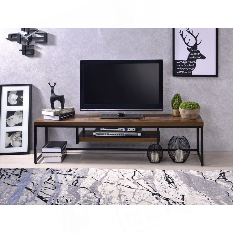 Meuble télé de 47 po de style industriel avec cadre en métal noir et 1 pièce, 16"H x 47"L x 16"W, Rustic Brown