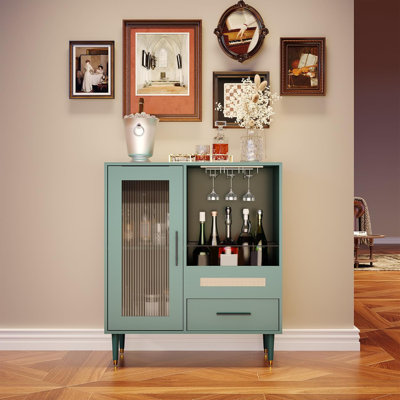 Modern Wine Bar Cabinet, Liquor Coffee Bar Cabinet Storage Buffet Sideboard Table with Wine Rack and Drawers Glass Door Display for Home Kitchen Dinin by Ophelia & Co.