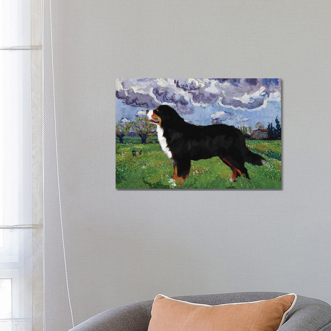 Bernese Mountain Dog Meadow With Flowers