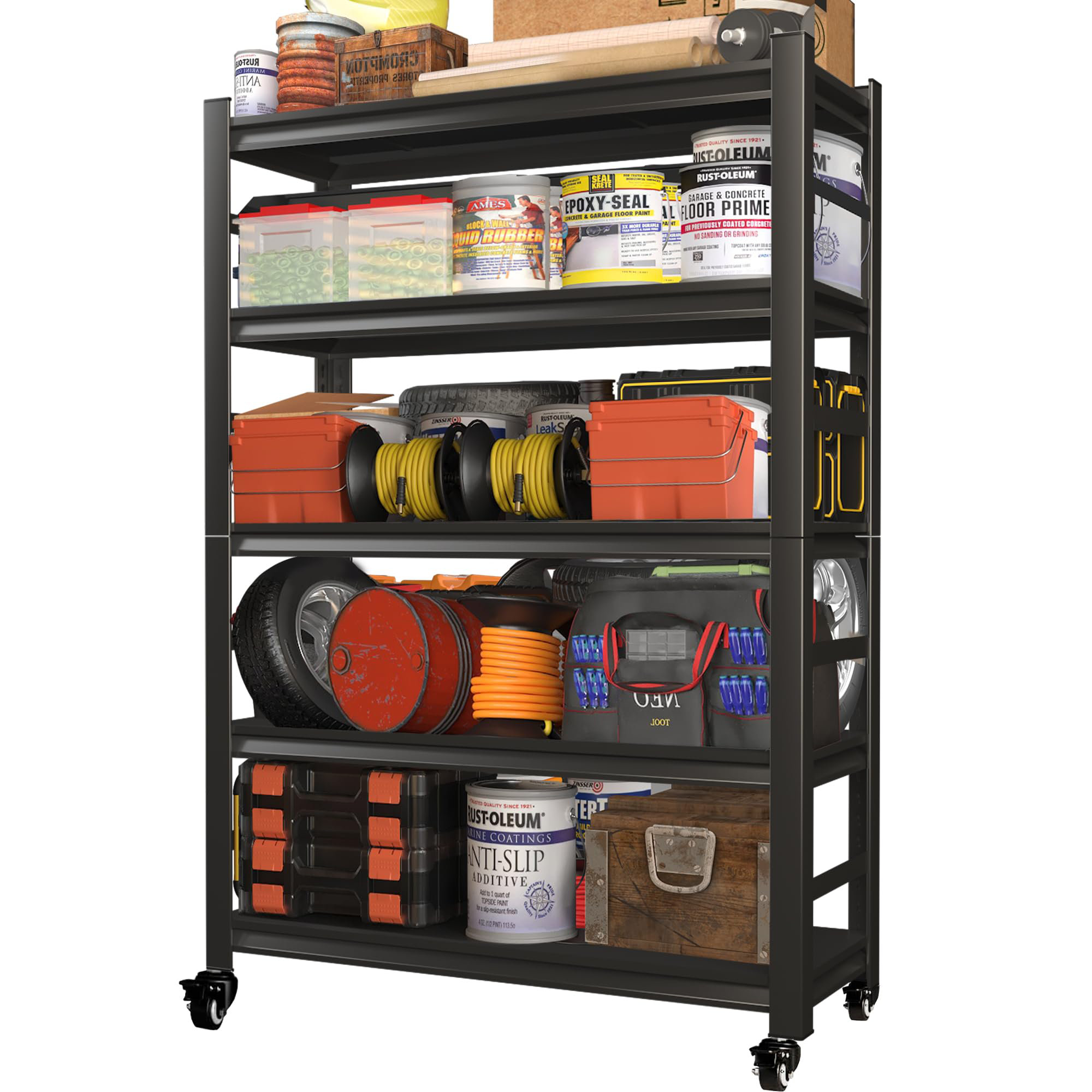 17 Stories Metal Garage Shelving Heavy Duty Storage Racks With Wheels ...