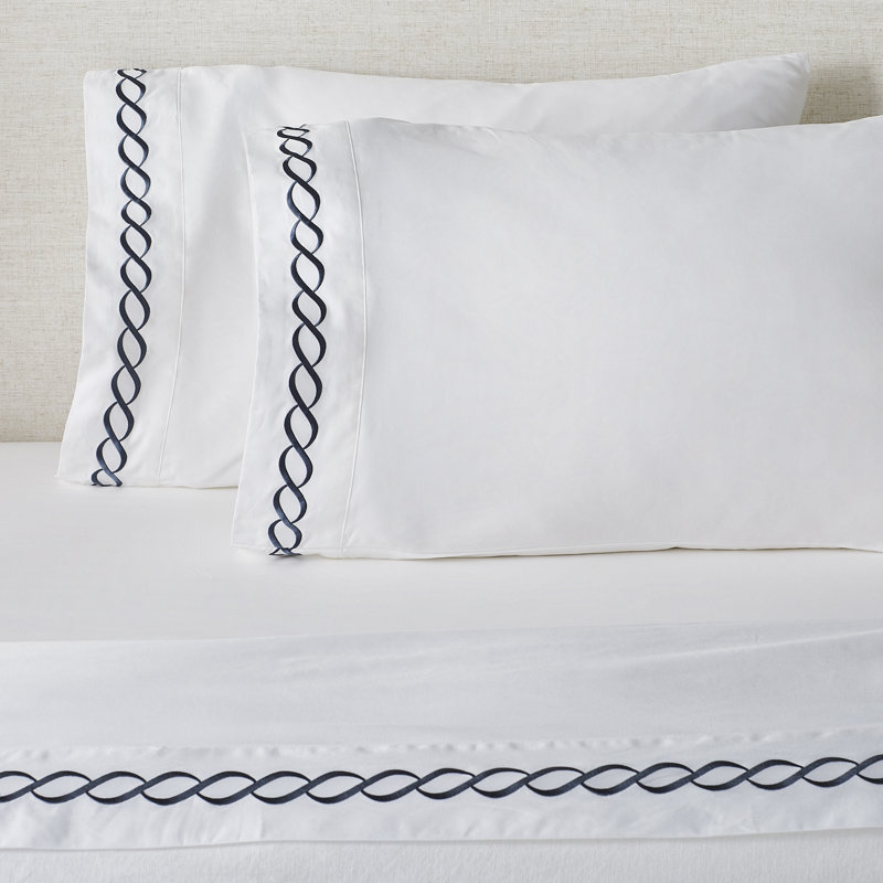 Barden Sateen Geometric Sheet Set, Full Sheet Set with 2 Pillowcases, Navy/White