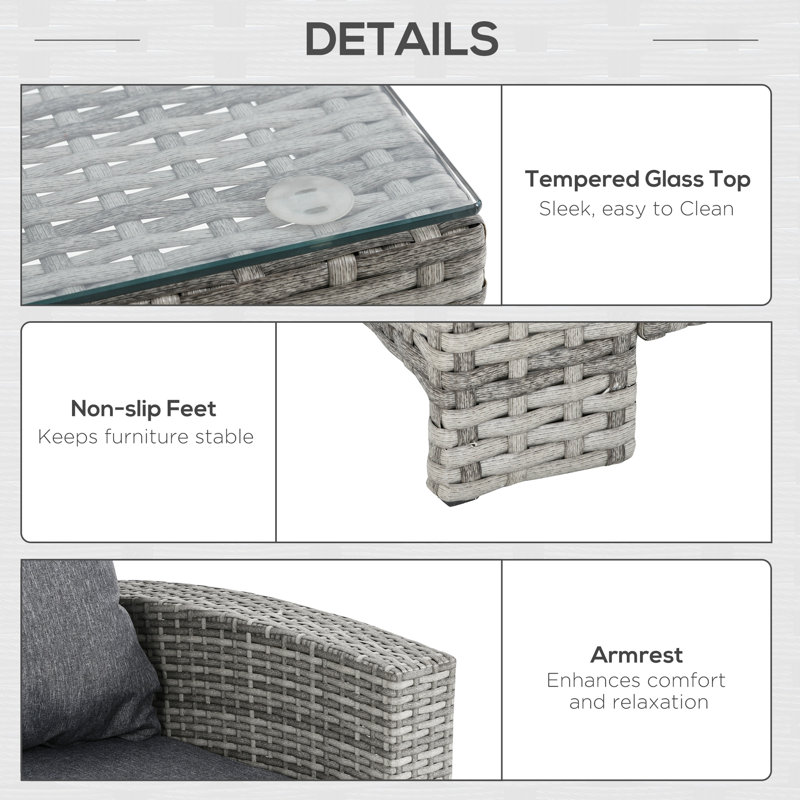 Ensemble de 6 meubles de patio en osier avec coussins, gris clair