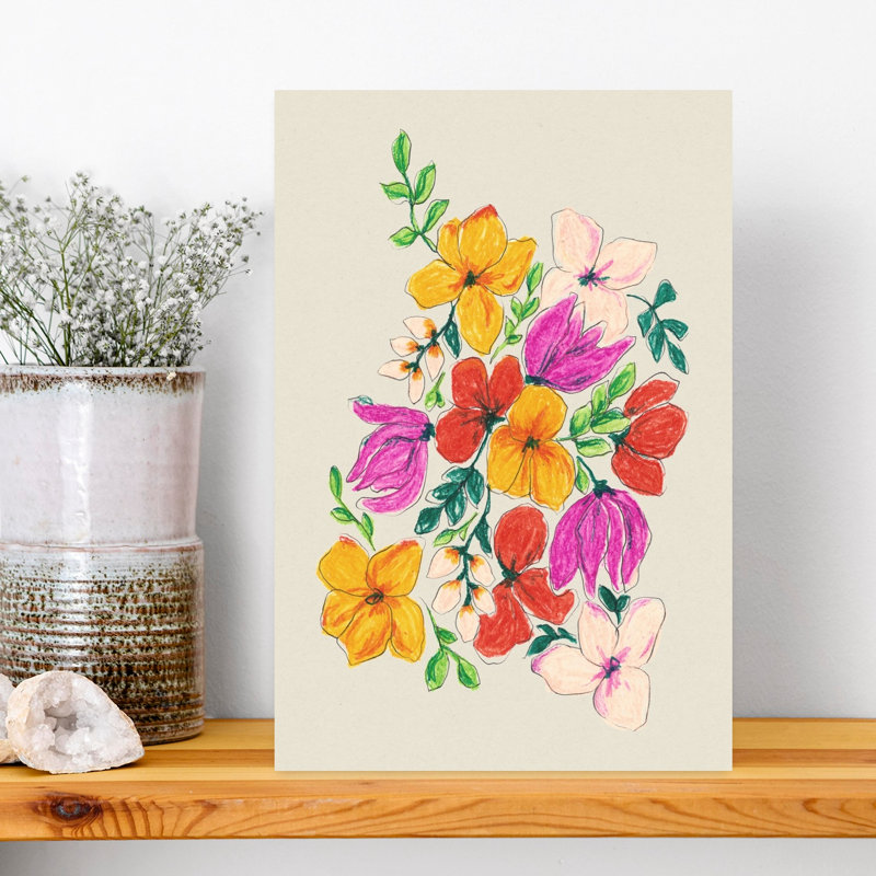 Bright Oil Pastel Flowers Bold Contemporary Flower Wall Art Print, 45.72cm H x 30.48cm W