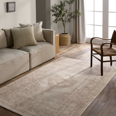 Bungalow Rose Bown Medallion Tan/Taupe Area Rug (18" Swatch)