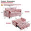 Canapé moderne en velours, canapé-lit convertible 3 en 1, petite causeuse de 55 pouces avec dossier, canapé-lit avec coussin, poches, mobilier de salon, rose