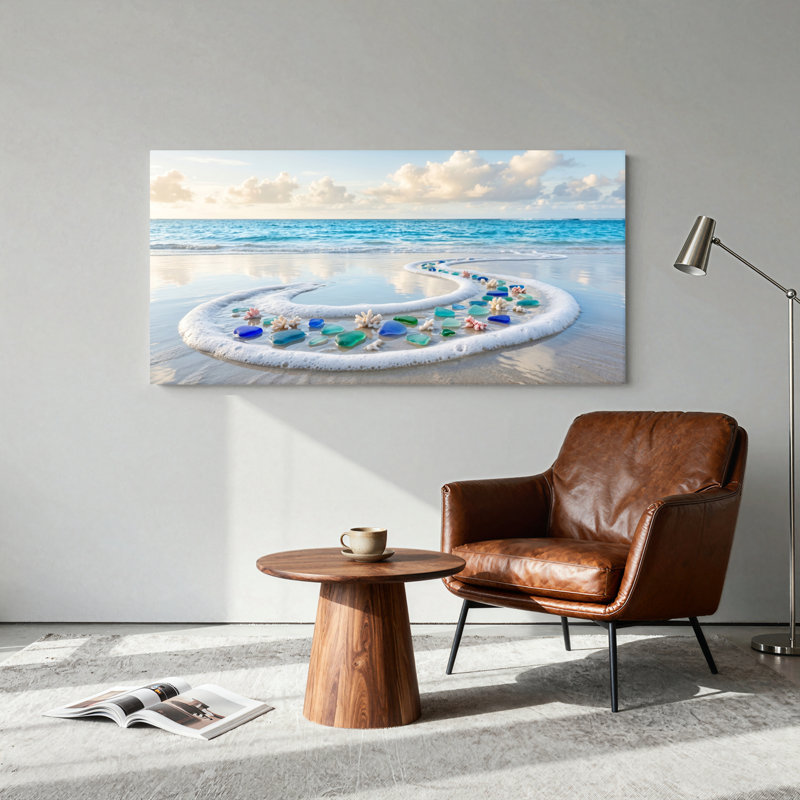 Ensemble de 1 tableau sur toile en verre de plage, L 32 po x H 16 po, Toile tendue