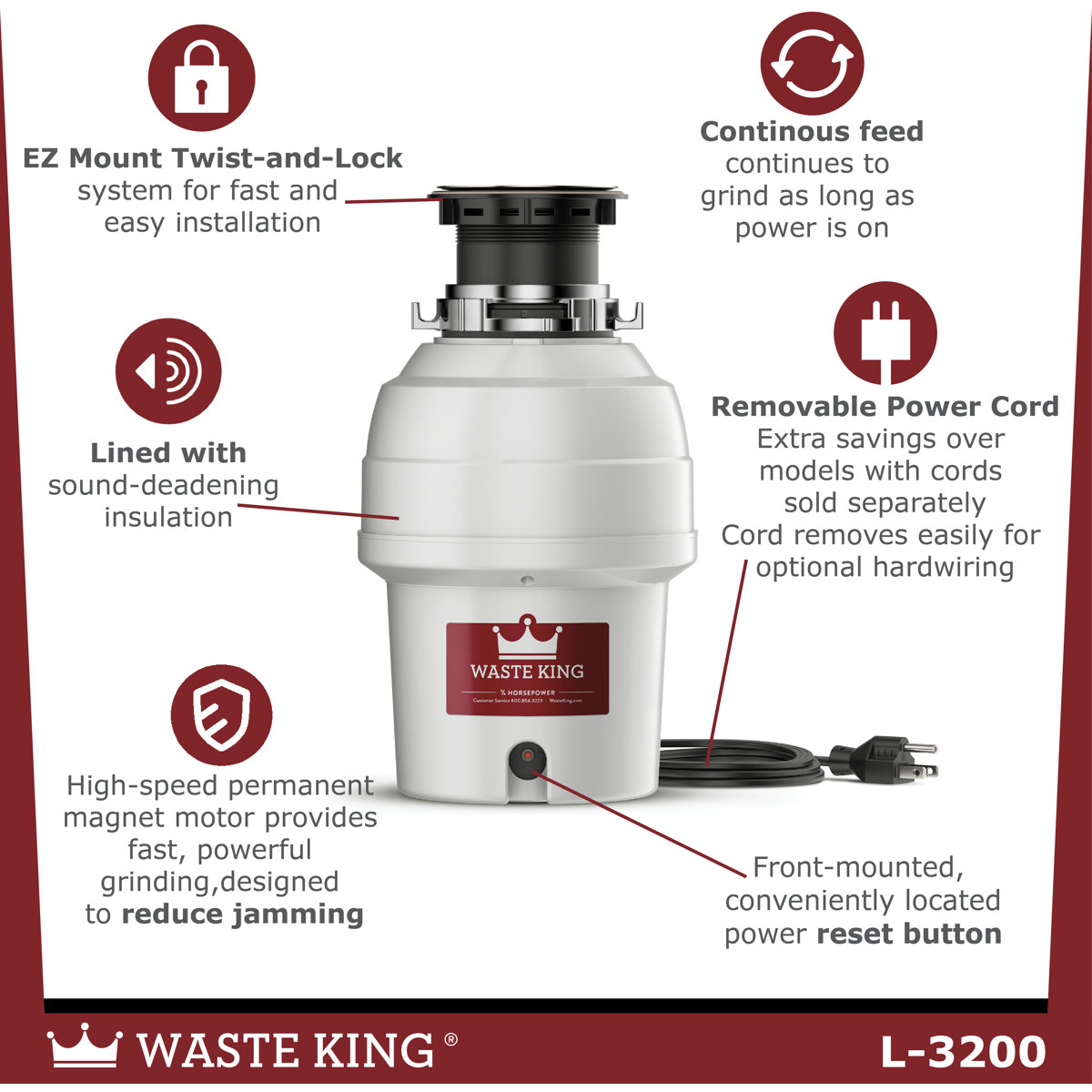 Waste King Legend Series Garbage Disposal - Thumbnail 3