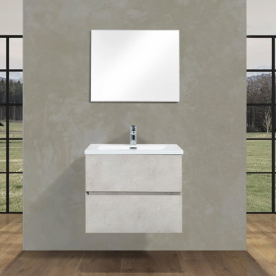 Villano 24 po L x 19 po P 2 tiroirs Meuble-lavabo mural avec évier simple et Comptoir en Polymarbre blanc