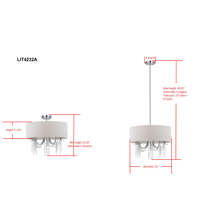 Lustre empire à 5 lumières avec accents de cristal Fisk