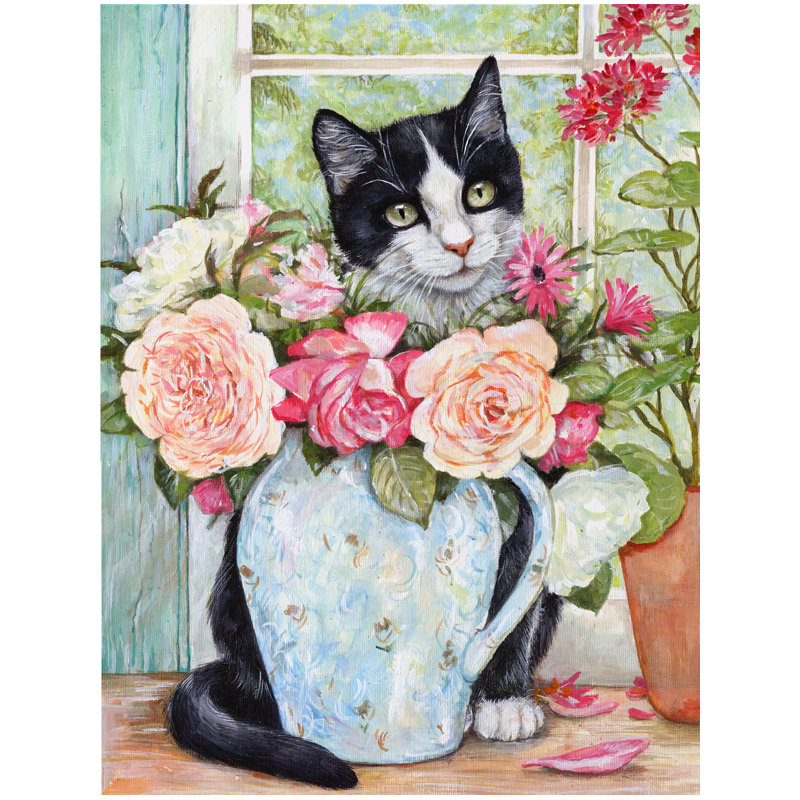 Drapeau de jardin 2 côtés noir et blanc rose pour chat, H 15 po x l 11 po