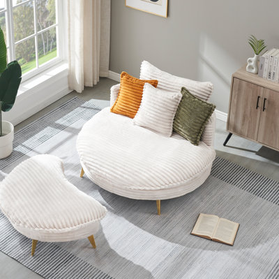 Beige With Sponge-filled Cushions & Corduroy Fabric For Living Room, Office, Apartment 2 Seats And 3 Pillows - Metal Legs