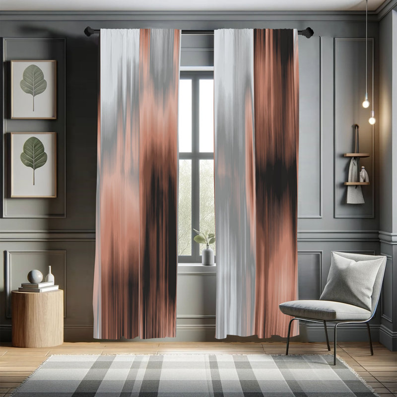 Microfiber Floral Semi-Sheer Rod Pocket Curtain Panels, 28" W x 63" L, Coffee