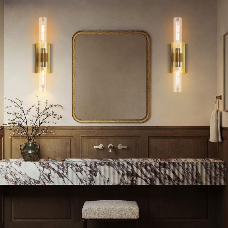 Luminaire de meuble-lavabo d'intérieur 2 lumières, homologué UL, Laiton