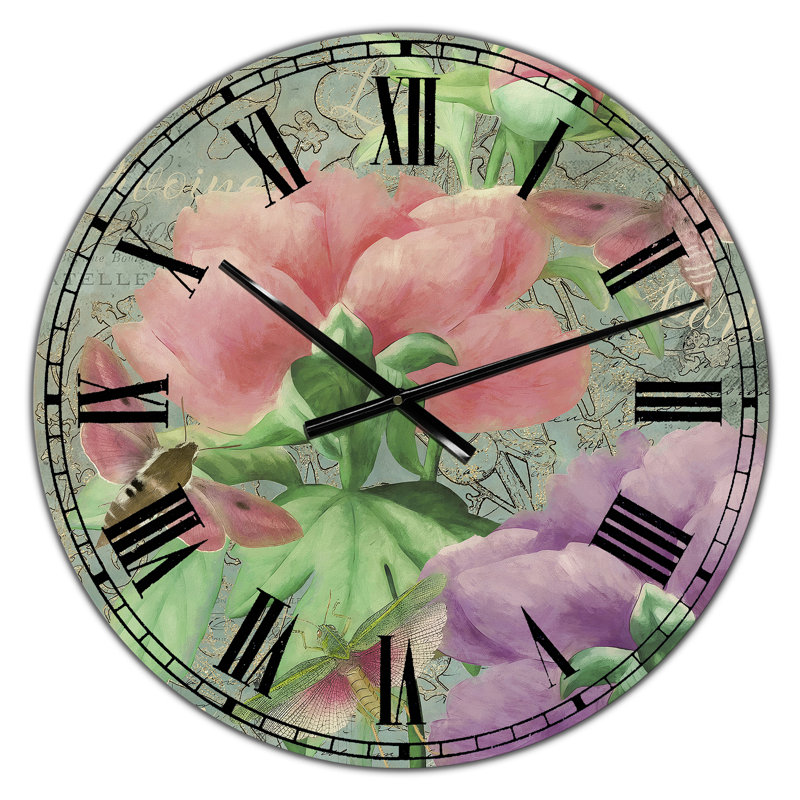 Pivoines roses - grande horloge murale, Petit