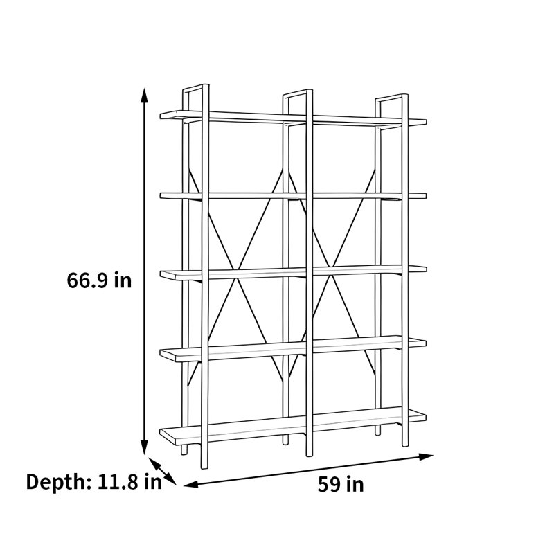 Une bibliothèque simple et de haute qualité, (5 tablettes) H 66,9 po x l 59 po x P 11,8 po