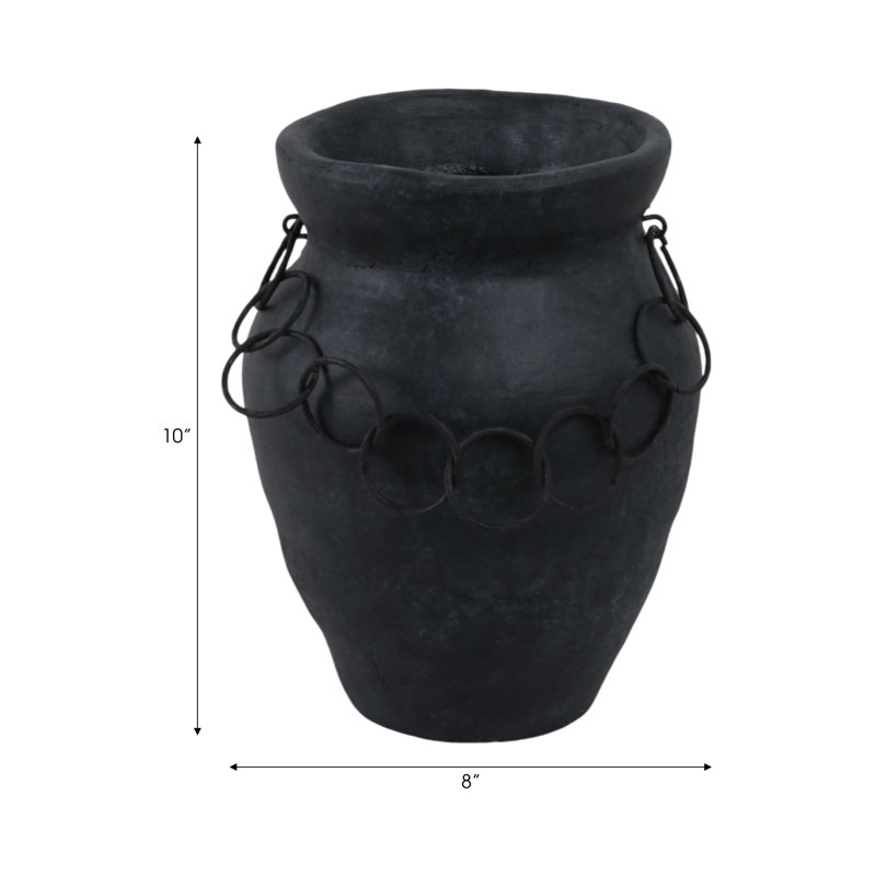 Handmade Clay Table Vase, 10" H x 8" W x 8" D