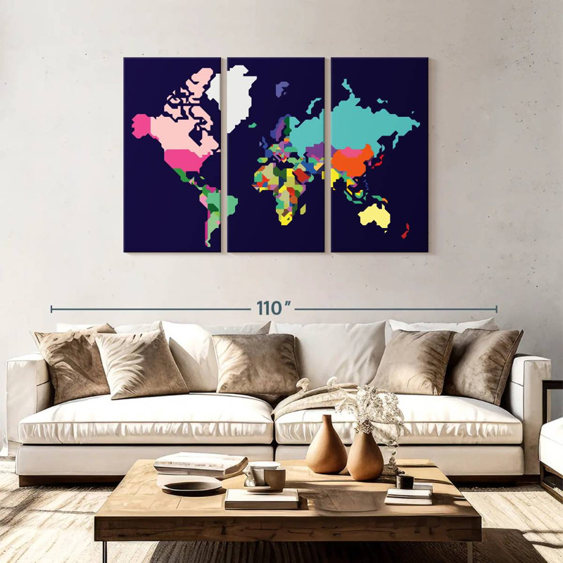 Carte du monde pastel Aliaz, H 48 po x l 74 po