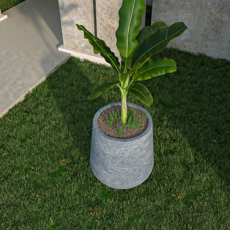 Pot à fleurs fait à la main Weybright, Béton vieilli, H 27,6 po x l 27,6 po x P 27,6 po