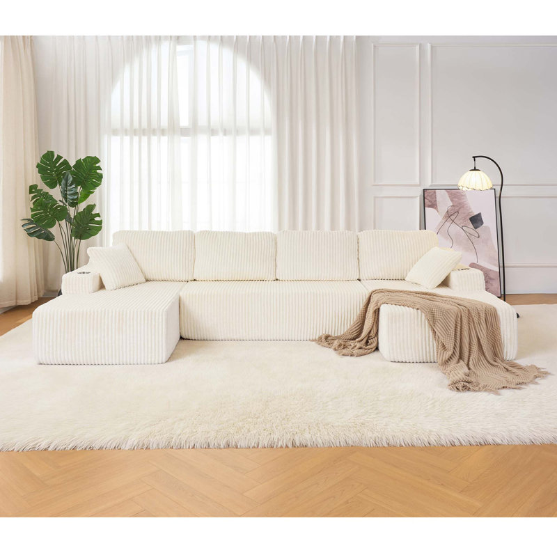 Canapé modulaire en U avec revêtement en velours côtelé et rangement intégré