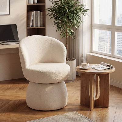 Upholstered Boucle Accent Chair Swivel Armless Barrel Chiar