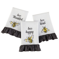 Bumble Bee Hand Dish Towels Set x3 Yellow Black Stripe Kitchen Decor FREE  SHIP!