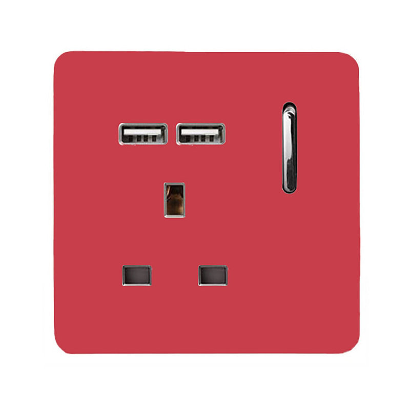 Trendi Switch 1 Gang USB 2100mA Plug Socket, Strawberry