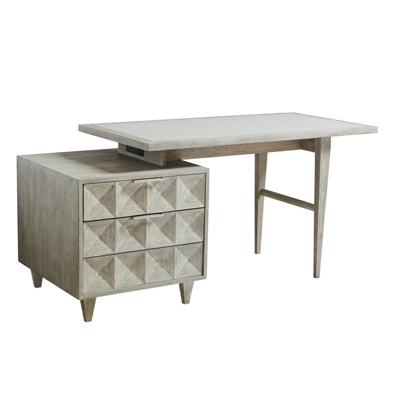 Light Gray Oak Home Office Desk with Filing Cabinet