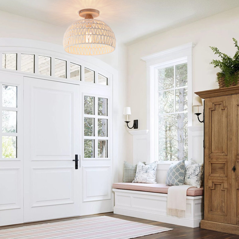 1- Light 31cm Boho Farmhouse Rattan Flush Mount
